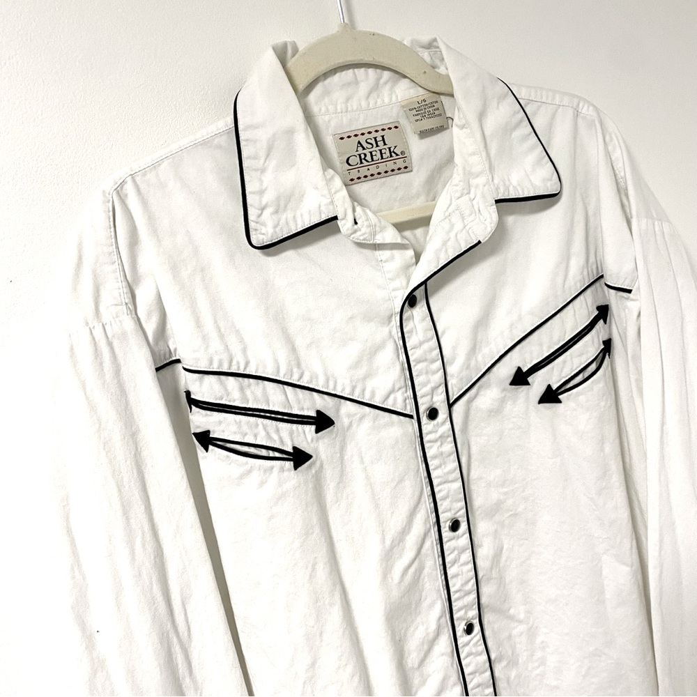 Vintage Ash Creek Western Shirt Pearl Snap Black White Elvis Rockabilly Rodeo